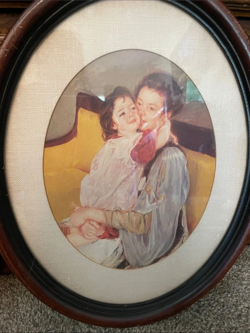 Classic Vintage Prints Antique Paintings Oval Wood Wall Art Pair in Brown